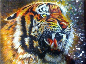 Animal King Of Tiger Glass Mosaic Art Medallion